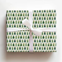 Green Pine Trees Gift Wrap, Watercolor Christmas Tree Wrapping Paper, Gold Dots Holiday Wrapping Paper, Winter Seasonal Present Paper
