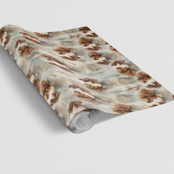 Festive Dog Breed Holiday Gift Wrap Roll, Brittany Spaniel Christmas Wrapping Paper, Winter Puppy Present Paper, Dog Lover Xm