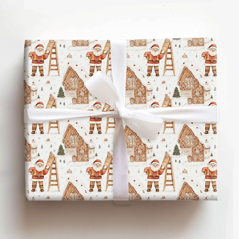 Watercolor Christmas Village Gift Wrap, Gingerbread House Santa Wrapping Paper, Festive Holiday Wrapping Paper, Adorable Xmas Gift Wrap Roll