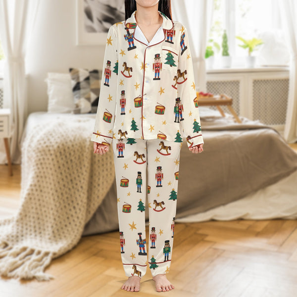 Festive Holiday Pajama Set, Nutcracker Christmas Pajamas, Silky Nutcracker Loungewear, Satin Sleepwear Set, Christmas Present