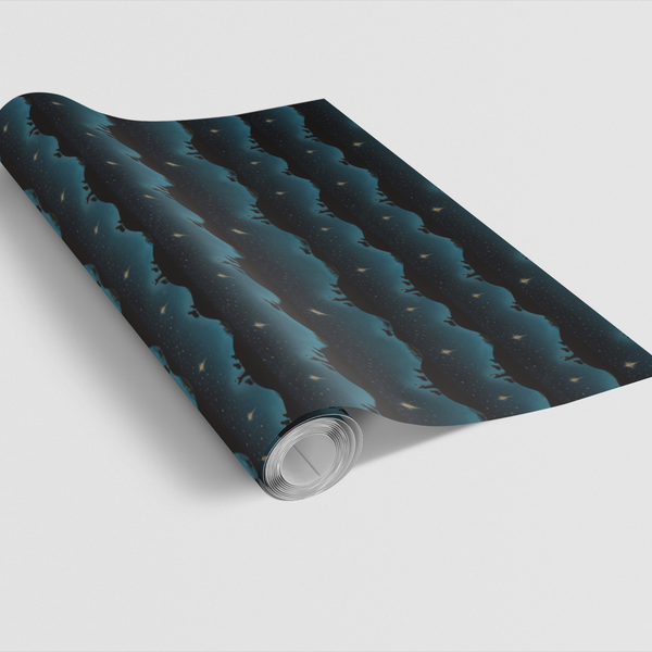 Starry Night Christmas Gift Wrap, Nativity Shepherd Gift Wrapping Paper, Holy Night Religious Wrapping Paper