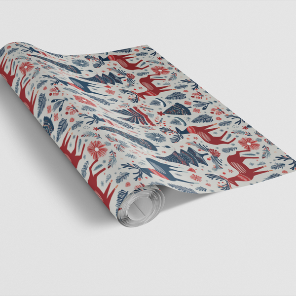 Scandinavian Folk Gift Wrap, Nordic Reindeer Wrapping Paper, Winter Stag Christmas Wrapping Paper, Rustic Holiday Gift Wrap