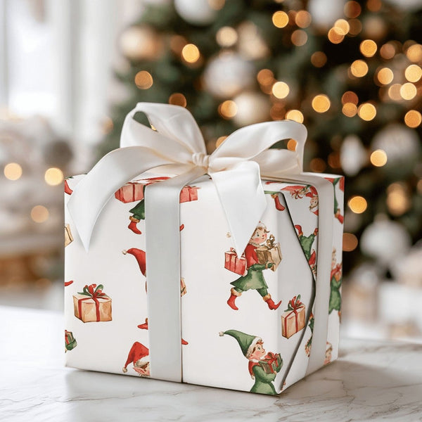 Retro Holiday Elf Gift Wrap, Vintage Christmas Elves Wrapping Paper, Whimsical Christmas Wrapping Paper, Nostalgic Xmas Prese