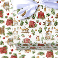 Old West Cactus Gift Wrap, Western Town Christmas Wrapping Paper, Rustic Cowboy Holiday Wrapping Paper, Festive Country Christmas Gift Wrap