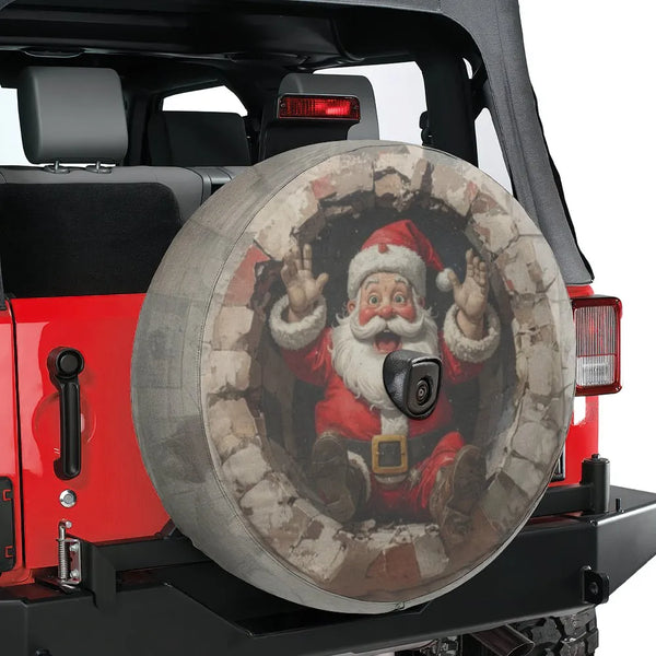 Humorous Santa Claus Tire Cover, Santa Chimney Spare Tire Cover, Christmas Holiday Spare Tire Cover, Festive Xmas Car Decor, 