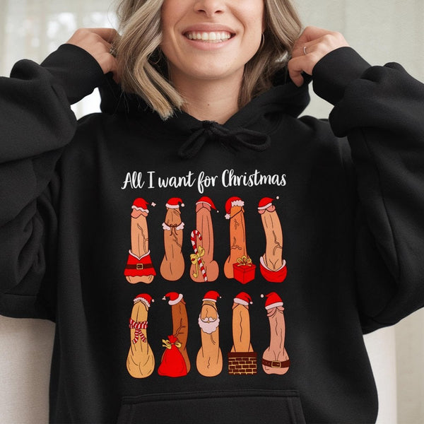 Humorous Adult Humor Xmas Sweatshirt, All I Want for Christmas Naughty Hoodie, Secret Santa Holiday Pullover, Hilarious Chris