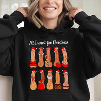 Humorous Adult Humor Xmas Sweatshirt, All I Want for Christmas Naughty Hoodie, Secret Santa Holiday Pullover, Hilarious Christmas Hooded Top