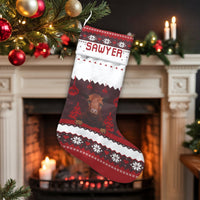 Rustic Farmhouse Holiday Stocking, Personalized Cow Christmas Stocking, Custom Name Cattle Stocking, Western Family Christmas Stocking