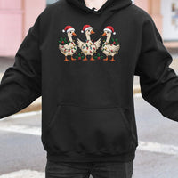 Humorous Holiday Goose Sweatshirt, Silly Goose Christmas Lights Hoodie, Adorable Retro Xmas Goose Pullover, Festive Winter Animal Hooded Sweater