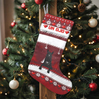 Nordic Pattern Holiday Stocking, Personalized Black Horse Christmas Stocking, Equestrian Xmas Stocking, Velboa Mantle Decor