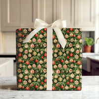 Retro Ornament Gift Wrap, Vintage Bauble Christmas Wrapping Paper, Traditional Evergreen Wrapping Paper, Holiday Tree Wrapping Paper Roll