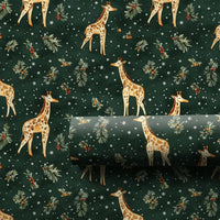 Holly and Snowflake Giraffe Gift Wrap, Christmas Giraffe Wrapping Paper, Winter Giraffe Wrapping Paper, Forest Green Holiday Present Wrap