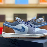 Low Top Sneakers, Blue Gray White Colorway, Lace Up Design, Casual Gift for Sneaker Fans