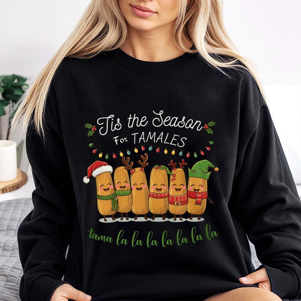 Humorous Mexican Food Christmas Crewneck, Tis the Season for Tamales Sweatshirt, Retro Foodie Holiday Pullover, Xmas Food Swe