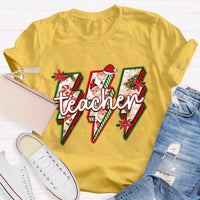 Festive Vibes Holiday Graphic Tee, Teacher Christmas T-Shirt, Adorable School Educator Xmas Shirt, Winter Break Teacher T-Shirt Present