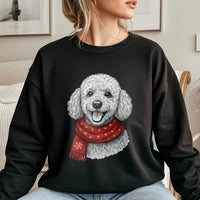 Festive Scarf Poodle Holiday Sweater, Poodle Christmas Sweatshirt, Adorable Winter Poodle Crewneck, Comfy Dog Lover Animal Graphic Pullover