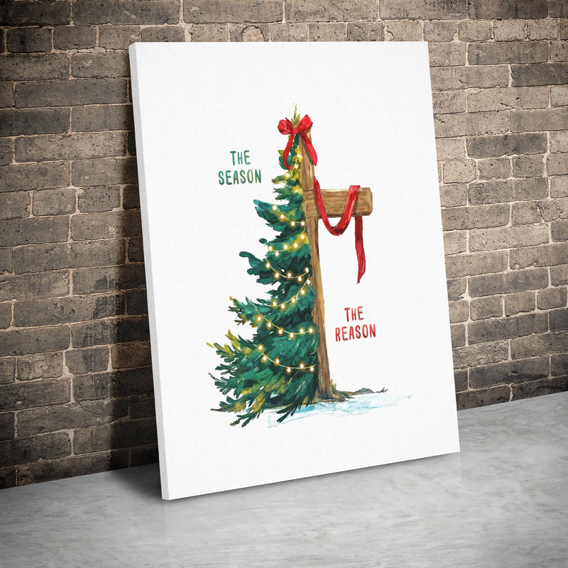 The Season the Reason Scripture Wall Art, Christmas Tree Cross Canvas Print, Christian Holiday Faith Canvas Decor, Religious Christmas Present
