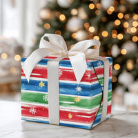 Colorful Snowflake Holiday Gift Wrap, Festive Watercolor Stripe Christmas Wrapping Paper, Winter Star Gift Wrapping Paper, Roll Gift Wrap