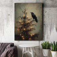 Dark Holiday Crow Wall Art, Gothic Raven Christmas Canvas, Moody Winter Raven Canvas Print, Alternative Spooky Xmas Decor Canvas Wall Art