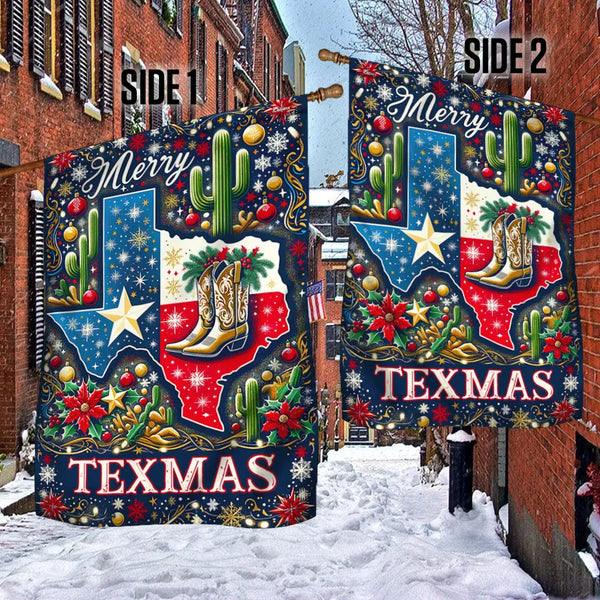 Merry Texmas Double Sided Holiday Yard Flag, Texas Christmas Garden Flag, Lone Star State Festive Flag, Southern Winter Outdo