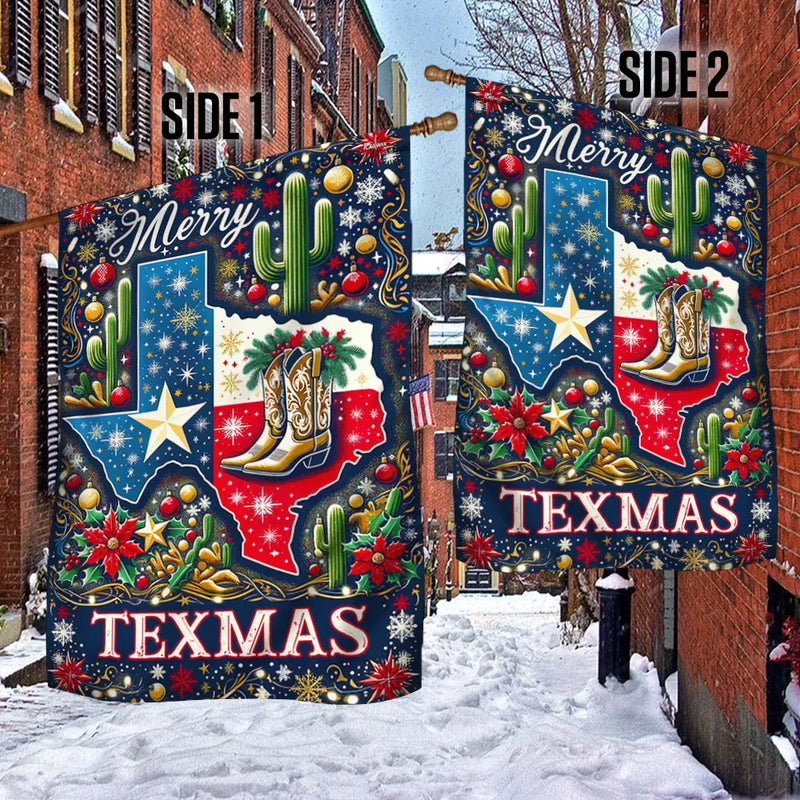 Merry Texmas Double Sided Holiday Yard Flag, Texas Christmas Garden Flag, Lone Star State Festive Flag, Southern Winter Outdoor House Decor