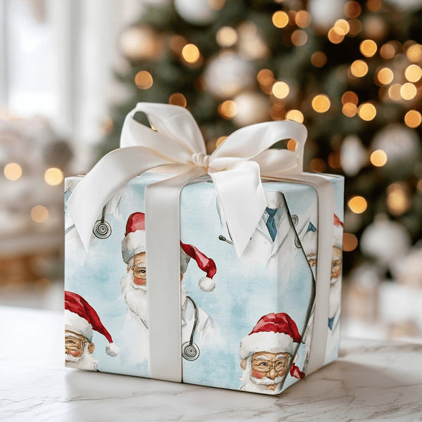 Healthcare Worker Christmas Gift Wrap, Doctor Santa Wrapping Paper, Stethoscope Santa Holiday Wrapping Paper, Nurse Doctor Gi