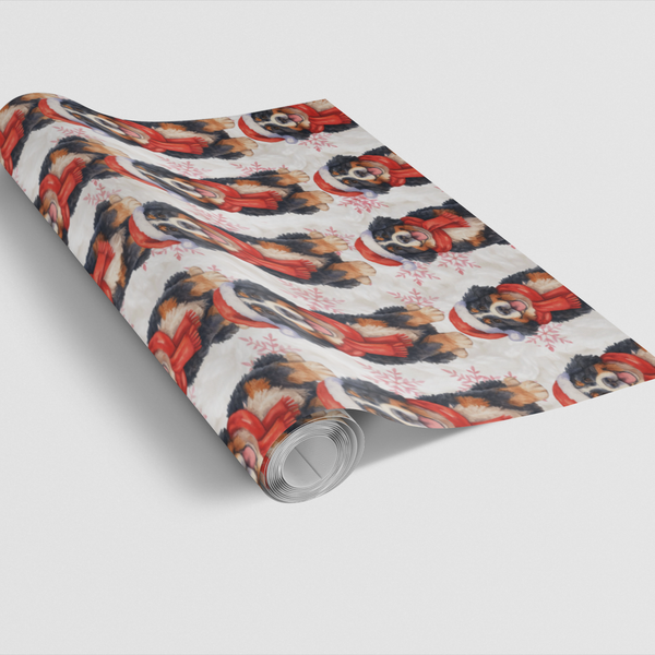 Snowy Santa Dog Gift Wrap, Bernedoodle Christmas Wrapping Paper, Doodle Breed Winter Present Paper, Pet Lover Xmas Wrapping P