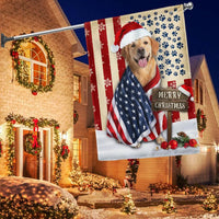 Patriotic Santa Hat Dog American Flag, Golden Retriever Christmas Garden Flag, Double-Sided Holiday Golden Yard Flag, Dog Lover Lawn Decor