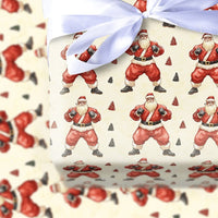 Humorous Muscular Santa Gift Wrap, Boxer Santa Wrapping Paper, Fighting Santa Christmas Wrapping Paper, Novelty Holiday Gift Wrap Roll