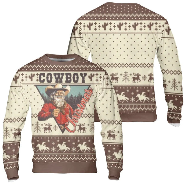 Western Santa Ugly Christmas Sweater, Cowboy Santa Sweatshirt, Retro Cowboy Christmas Sweatshirt, Country Holiday Pullover, X