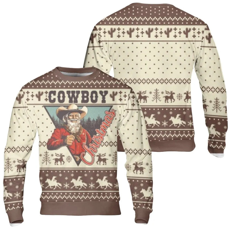 Western Santa Ugly Christmas Sweater, Cowboy Santa Sweatshirt, Retro Cowboy Christmas Sweatshirt, Country Holiday Pullover, Xmas Ranch Present