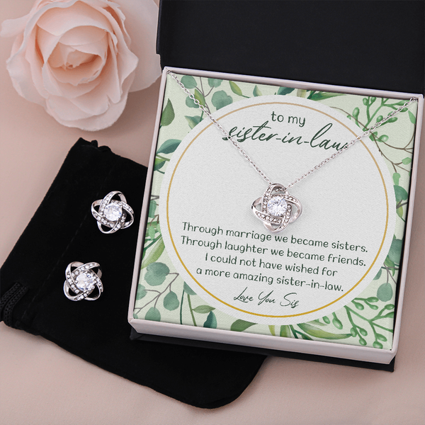 Sister in Law Love Knot Necklace, Sister-in-Law Love Knot Jewelry Set, Love Knot Earrings, Birthday Present for Her, Holiday 
