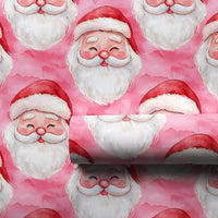 Watercolor Santa Face Gift Wrap, Pink Santa Claus Wrapping Paper, Pastel Pink Christmas Wrapping Paper, Adorable Holiday Santa Wrapping Paper