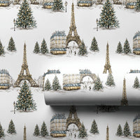 Snowy Eiffel Tower Gift Wrap, Paris Christmas Wrapping Paper, French Cityscape Holiday Wrapping Paper, Francophile Gift Wrapping Paper