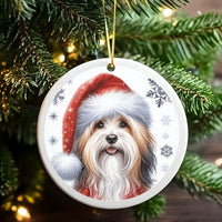 Adorable Puppy in Santa Hat Ceramic Ornament, Havanese Dog Christmas Ornament, Festive Havanese Tree Decor, Dog Lover Xmas Keepsake Ornament