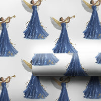 African American Angel Gift Wrap, Black Angel Christmas Wrapping Paper, Gold Trumpet Holiday Paper, Religious Xmas Gift Wrapping Paper Roll