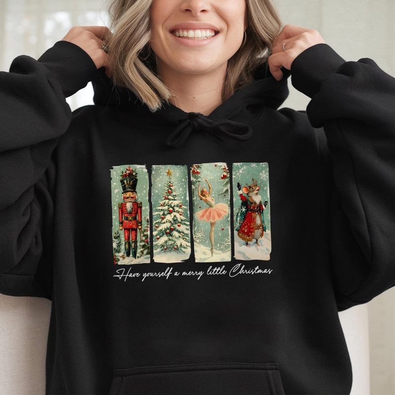 Retro Ballet Soldier Holiday Hooded Sweatshirt, Vintage Nutcracker Christmas Hoodie, Comfy Winter Xmas Pullover Hoodie, Coquette Present