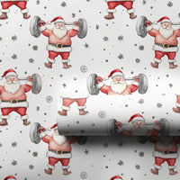 Humorous Gym Holiday Gift Wrap, Weightlifting Santa Wrapping Paper, Fitness Christmas Wrapping Paper, Bodybuilder Gift Wrap