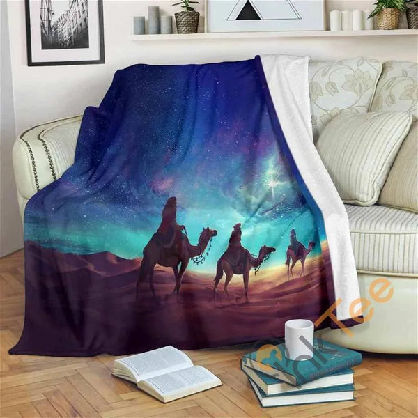 Nativity Bethlehem Star Fleece Blanket, Three Wise Men Camel Blanket, Christian Holiday Throw Blanket, Religious Christmas Be