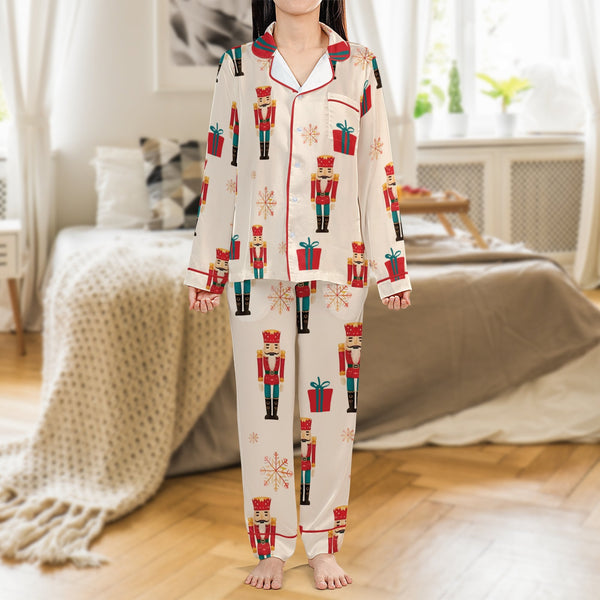 Holiday Pajama Set, Nutcracker Christmas Pajamas Set, Satin Sleepwear Set, Festive Loungewear Set, Christmas Present for Wome