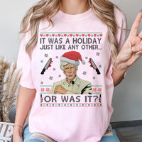 Humorous Serial Killer Holiday Graphic Tee, True Crime Ugly Christmas T-Shirt, True Crime Fan Christmas Shirt, Spooky Xmas Top