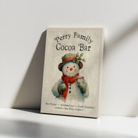 Vintage Snowman Canvas Print, Personalized Cocoa Bar Canvas Wall Art, Custom Hot Chocolate Canvas Sign, Christmas Kitchen Canvas Decor