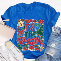 Festive Holiday Graphic Tee, Tis the Season Reindeer Christmas Tree Shirt, Retro Winter Christmas Shirt, Merry Xmas Present for Her