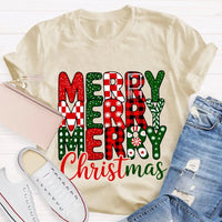 Festive Holiday Graphic T-Shirt, Merry Christmas Plaid Snowflakes Shirt, Buffalo Plaid Christmas Tee, Winter Season Womens Apparel