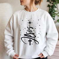 Christian Cross Sweatshirt, Jesus Christmas Tree Sweatshirt, Religious Faith Christmas Pullover, Holiday Graphic Sweatshirt, Xmas Present