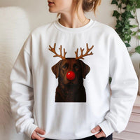 Reindeer Antlers Lab Dog Crewneck, Chocolate Labrador Christmas Sweatshirt, Adorable Xmas Dog Lover Pullover, Holiday Puppy Party Sweater