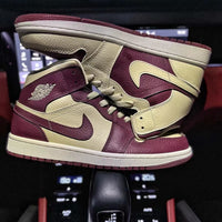 Mid Top Sneakers, Burgundy Khaki Colorway, Mismatched Colorway, Lace Up Design, Casual Gift for Sneaker Fans