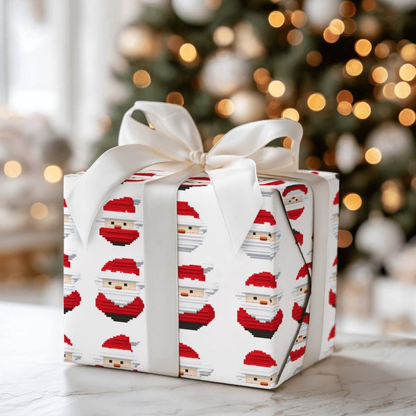 8-Bit Retro Gamer Christmas Gift Wrap, Pixel Art Santa Wrapping Paper, Vintage Gaming Holiday Wrapping Paper, Geek Video Game