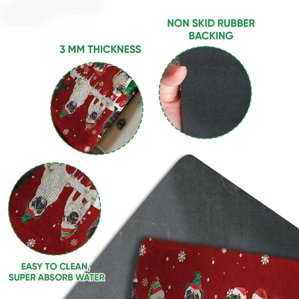 Merry Christmas Snowflake Welcome Mat, Pug Christmas Doormat, Adorable Holiday Dog Door Mat, Winter Front Porch Rug, Pug Love