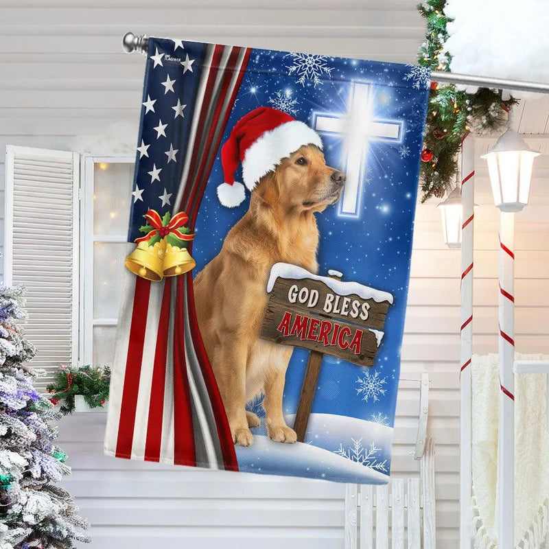 God Bless America Cross Yard Flag, Golden Retriever Christmas Garden Flag, Double-Sided Patriotic Holiday Lawn Flag